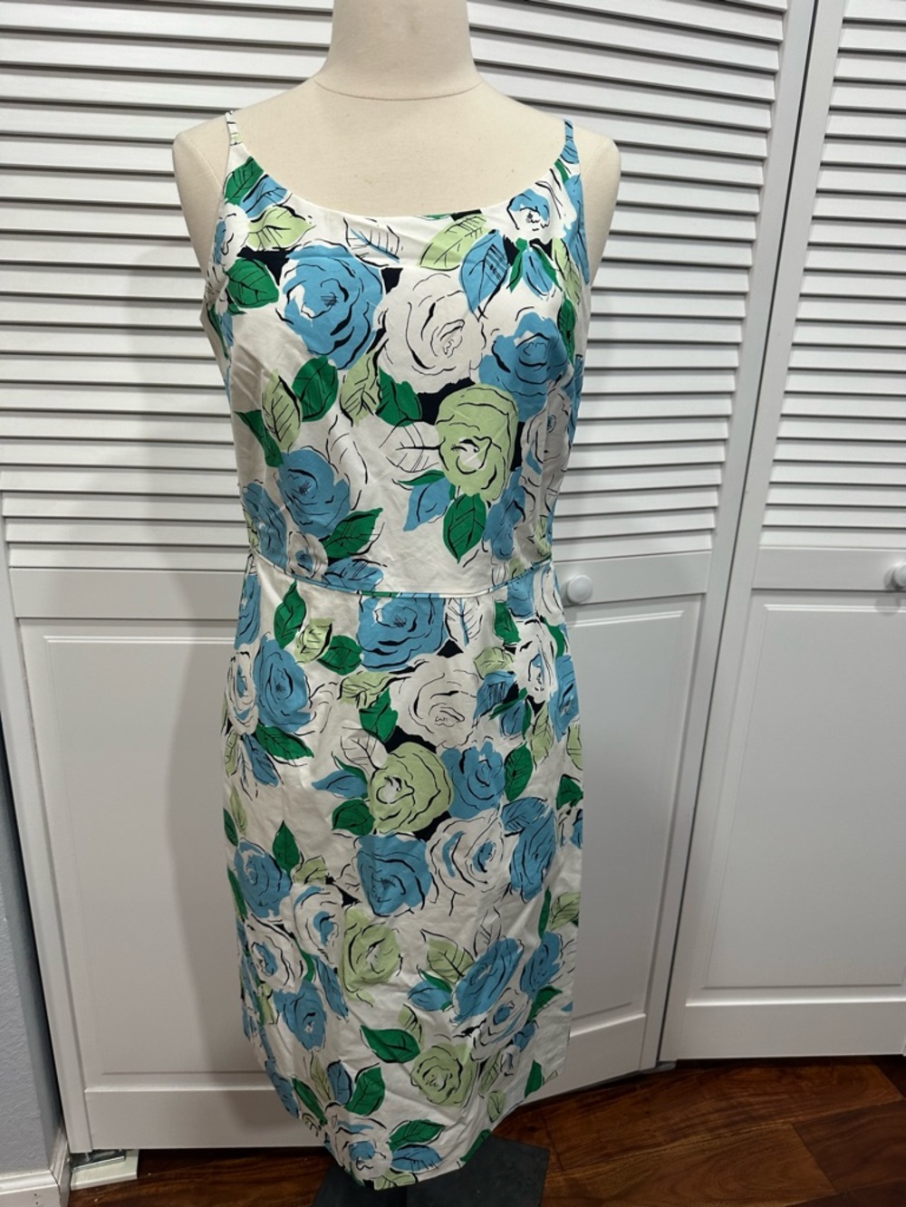 Ann Taylor Sz.10P Lined Floral Spaghetti Straps Sundress Blue Green Beach Resort